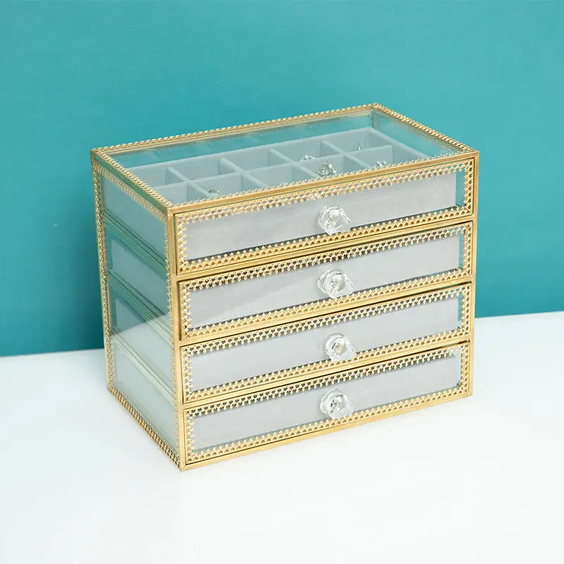 European Style Large Capacity Drawer Style Jewelry Storage Box Glass Multi functional Transparent Multi layer Storage Box LH311