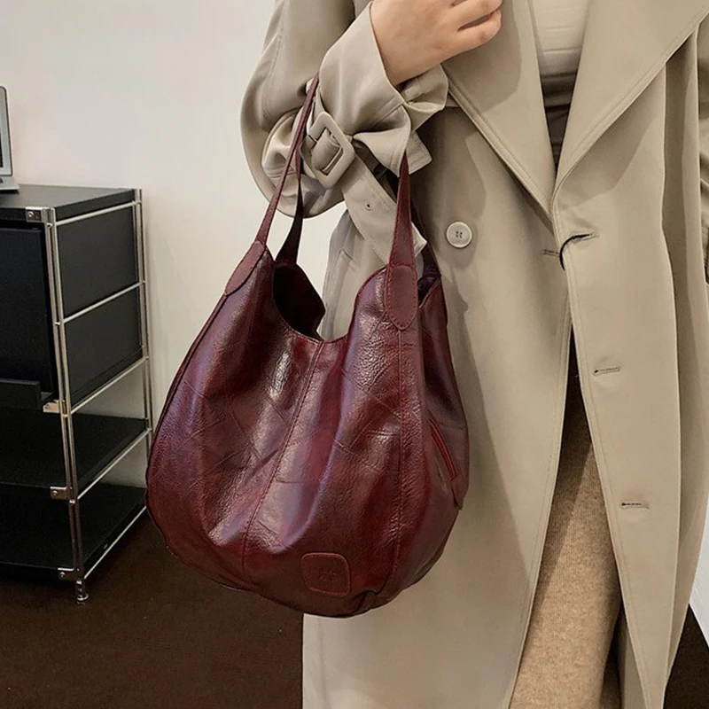 Vintage Women's Bag PU Leather Large Capacity Marble Grain Shoulder Bag Daily Commuter Handbag Shopping Totes