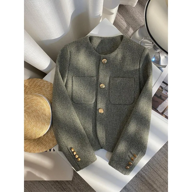 Black green tweed jacket, 2026 Spring and Autumn new high-end small fragrant style women's suit jacket