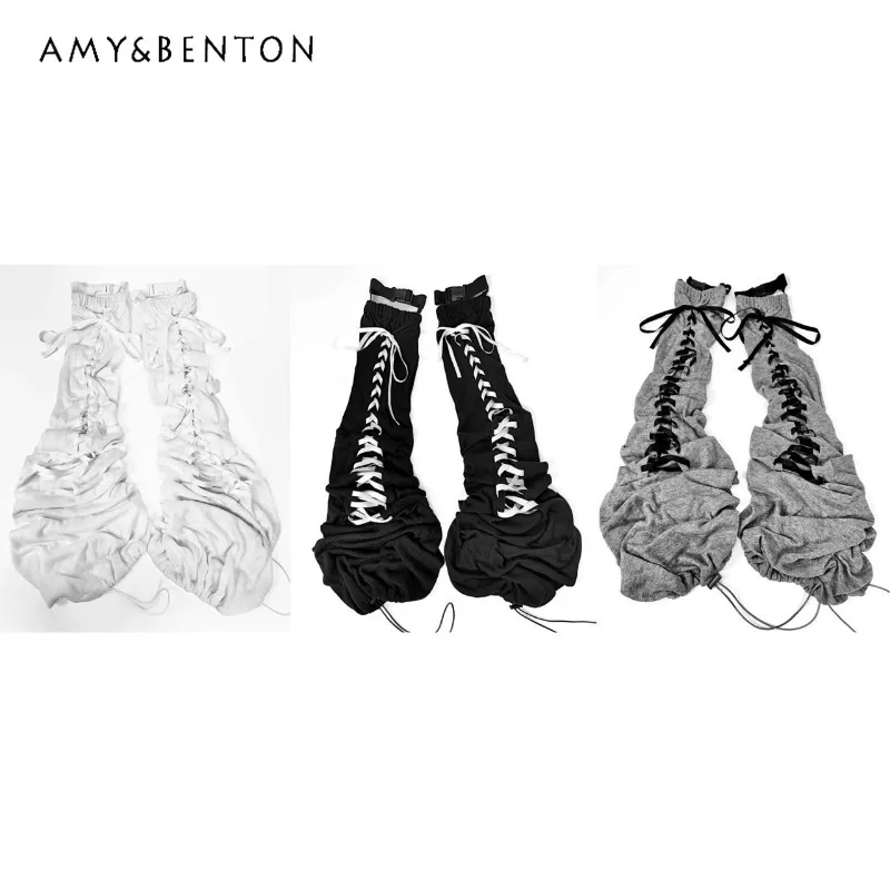 

Japanese Mine Series Subculture Punk Dark Mass-Produced Lace-Up Long Stockings Leg Warmers Goth Spliced Color Y2K High Leg Socks