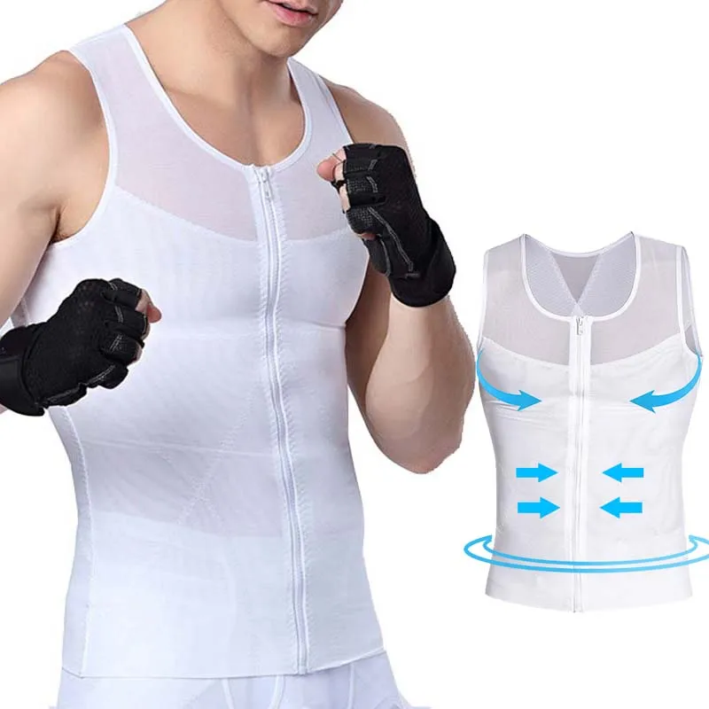 

Mens Body Shaper Abdomen Slimming Shapewear Belly Shaping Corset Top Gynecomastia Compression Shirts WIth Zipper Waist Trainer