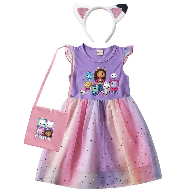 Vestido de gato Gaby para niñas, diadema con bolsa, vestido de fiesta de cumpleaños para niñas, casa de muñecas de cabby, disfraz de cosplay de Navidad y Halloween para niños