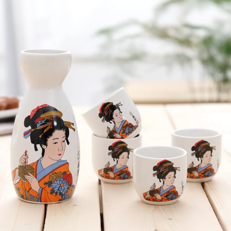 

1 Set Japanese Style Sake Wineware Porcelain Underglaze Color Hand-painted Wine Dispenser Ceramic Flagon Liquor Spirits Cups Set