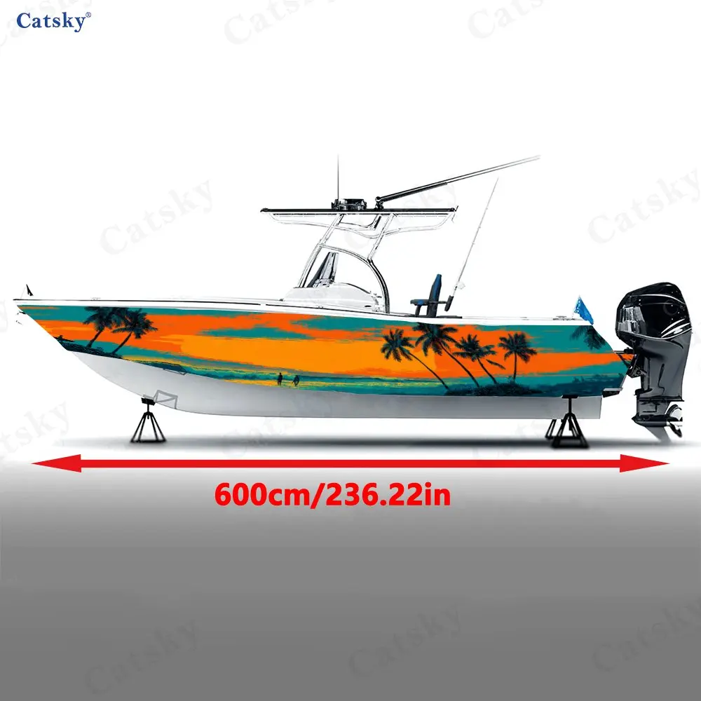 American Retro Style Coconut Grove Boat Stickers, PVC Waterproof Vinyl Wrap Decals for Fishing Boats, Durable and Stylish Design