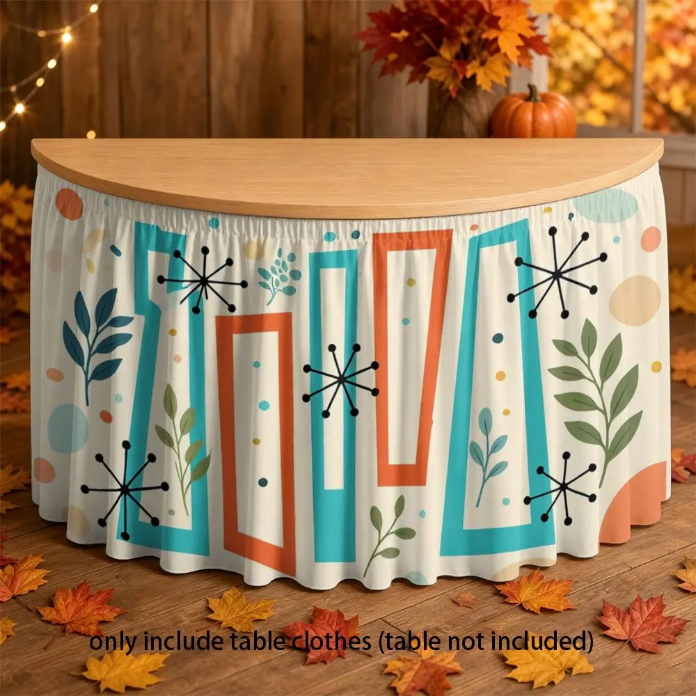 Two-dimensional retro vintage modern style round tablecloth and table runner. Tablecloth and table runner.