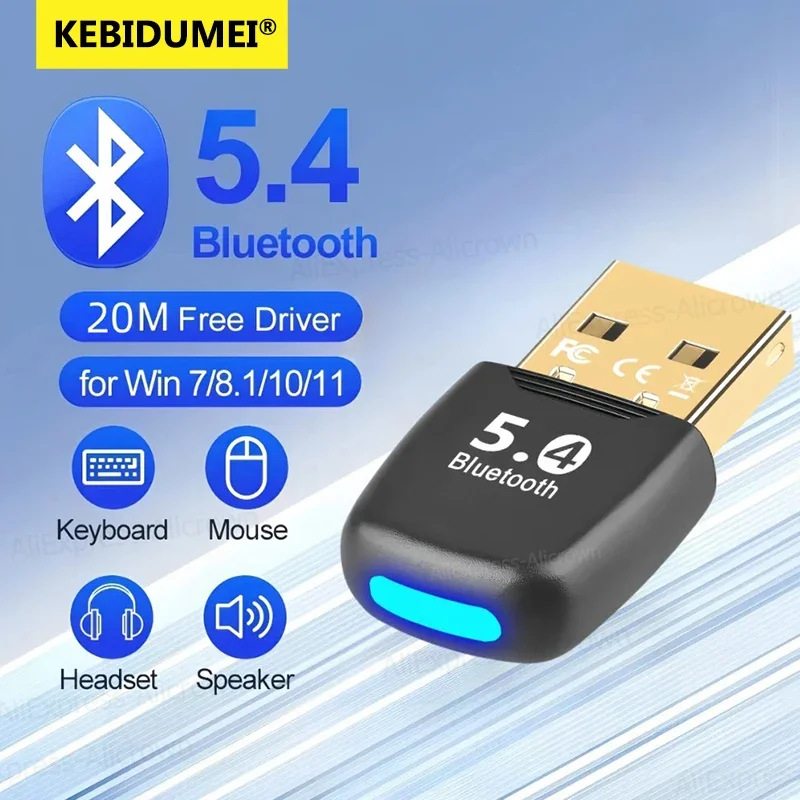 KEBIDUMEI Bluetooth Adapter USB Bluetooth 5.4.5.1 for PC Dongle Adaptador Wireless Mouse Music Audio Receiver USB Transmitter