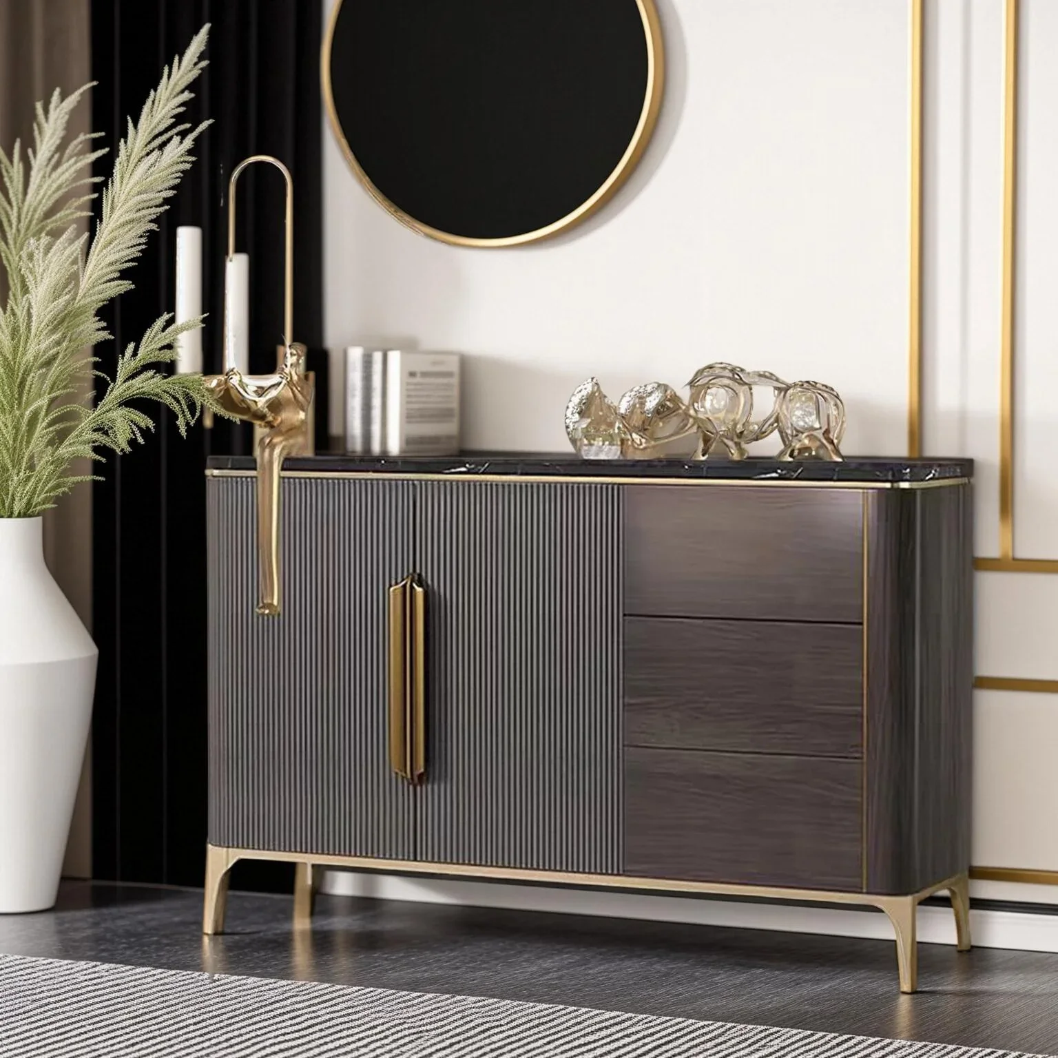 LYN moderno comedor lateral simple madera maciza mármol pared del hogar sala de estar casillero decoración