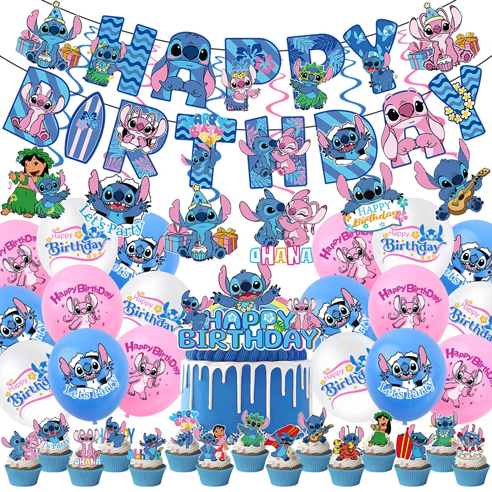 

Stitch Party Set Lilo & Stitch Themed Banner Cake Topper Stickers Balloons Baby Shower Children's Birthday Party Decorations