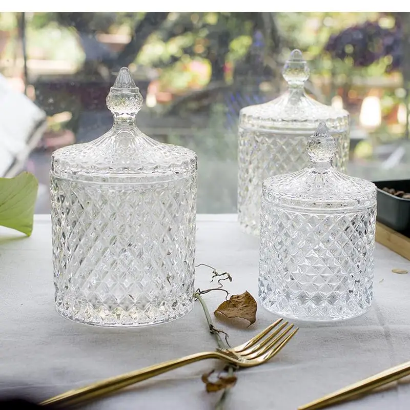 Nordic 600ml Crystal Glass Storage Jar Sugar Jewelry Decoration Ornaments Candy Household Container