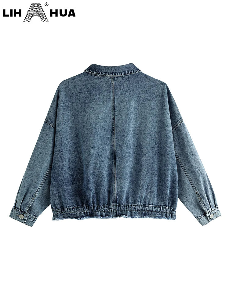 LIH HUA Denimjack voor dames in grote maten Casual high-end stretchjack voor dames met zakken