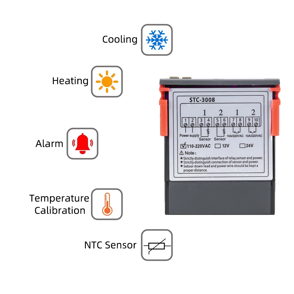 STC3008 Dual Digital Display Temperature Controller Microcomputer Thermostat Regulator  Control Switch 110-220V AC, 12/24V DC