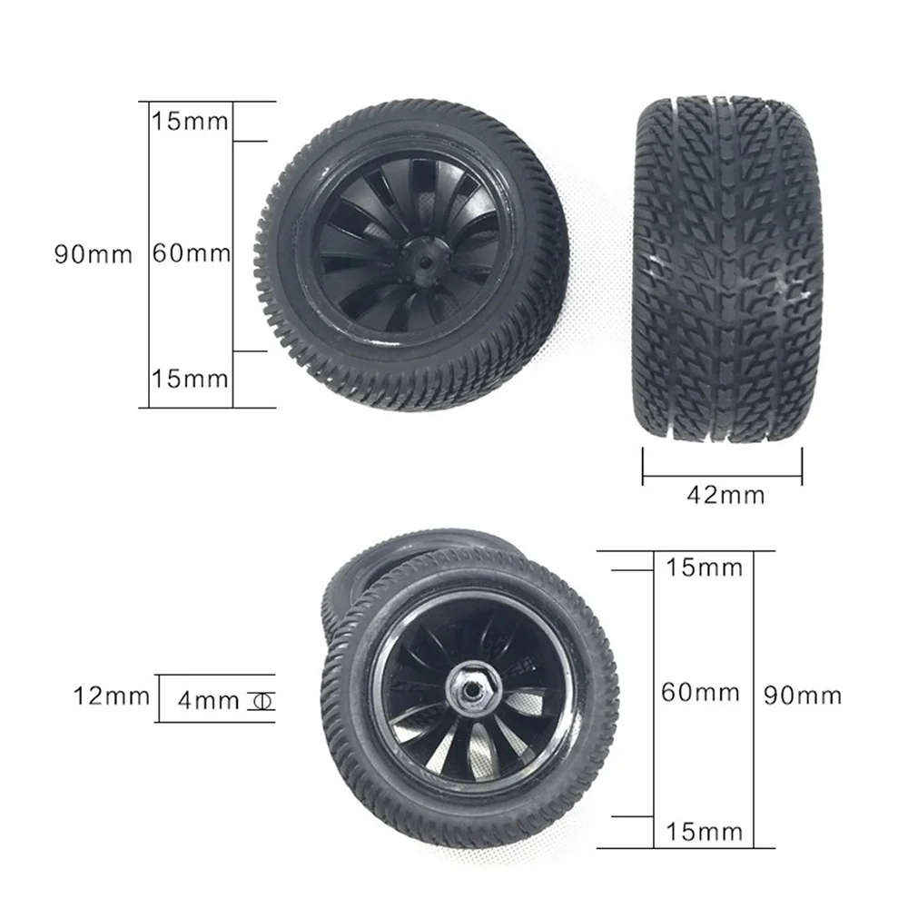 AS96-4Pcs 90 Mm Gummi Reifen Reifen Rad Für Wltoys 144001 124019 12428 104001 Haiboxing 16889 SG1601 RC Auto Upgrade Teile