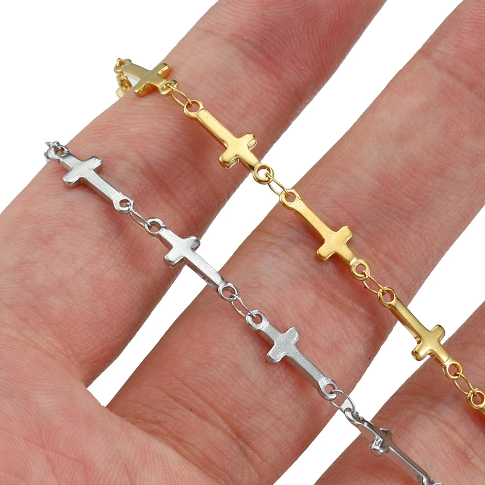 2meters 1meter Stainless Steel Cross Connectors Beaded Chains for Jewelry Making DIY Necklace Bracelet Findings Wholesale