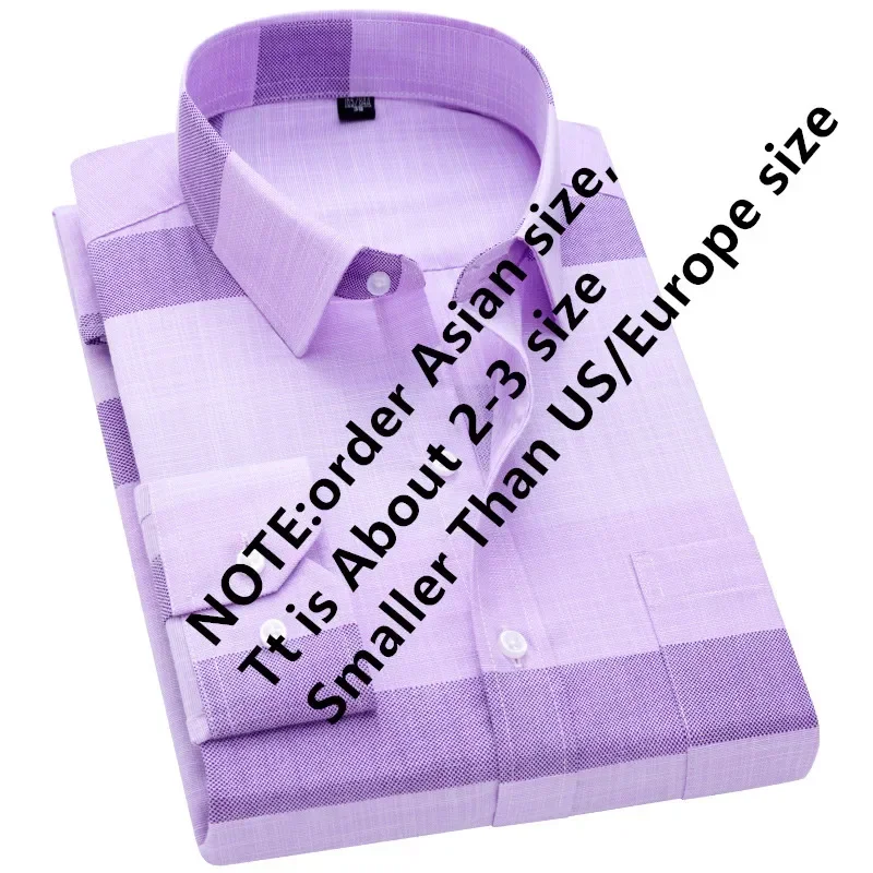 Men's Non Iron Standard-fit Basic Dress Shirt Formal Business Cotton Male Long Sleeve Work Office Print XXXL Men's Social Shirt