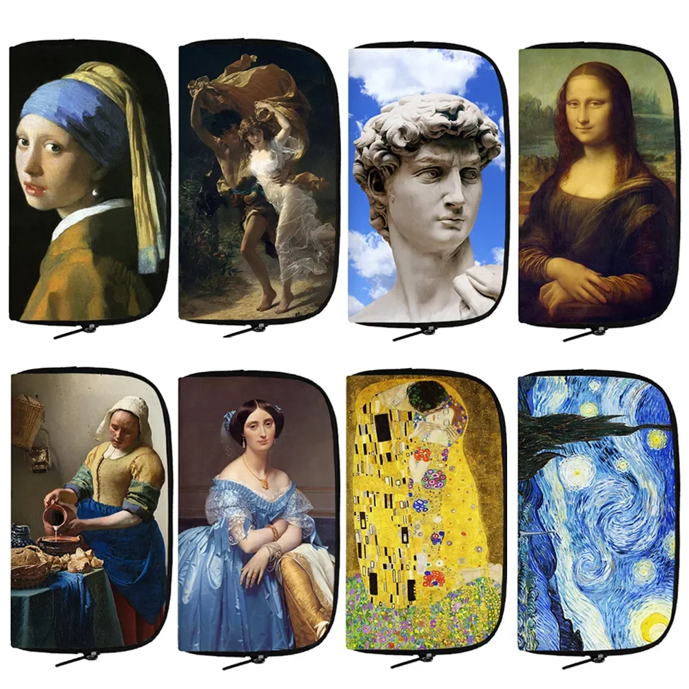 

History of Art Famous Painting Mona Lisa David Print Wallet Michelangelo Da Vinci Purse Credit Card Phone Holder Coin Money Bag