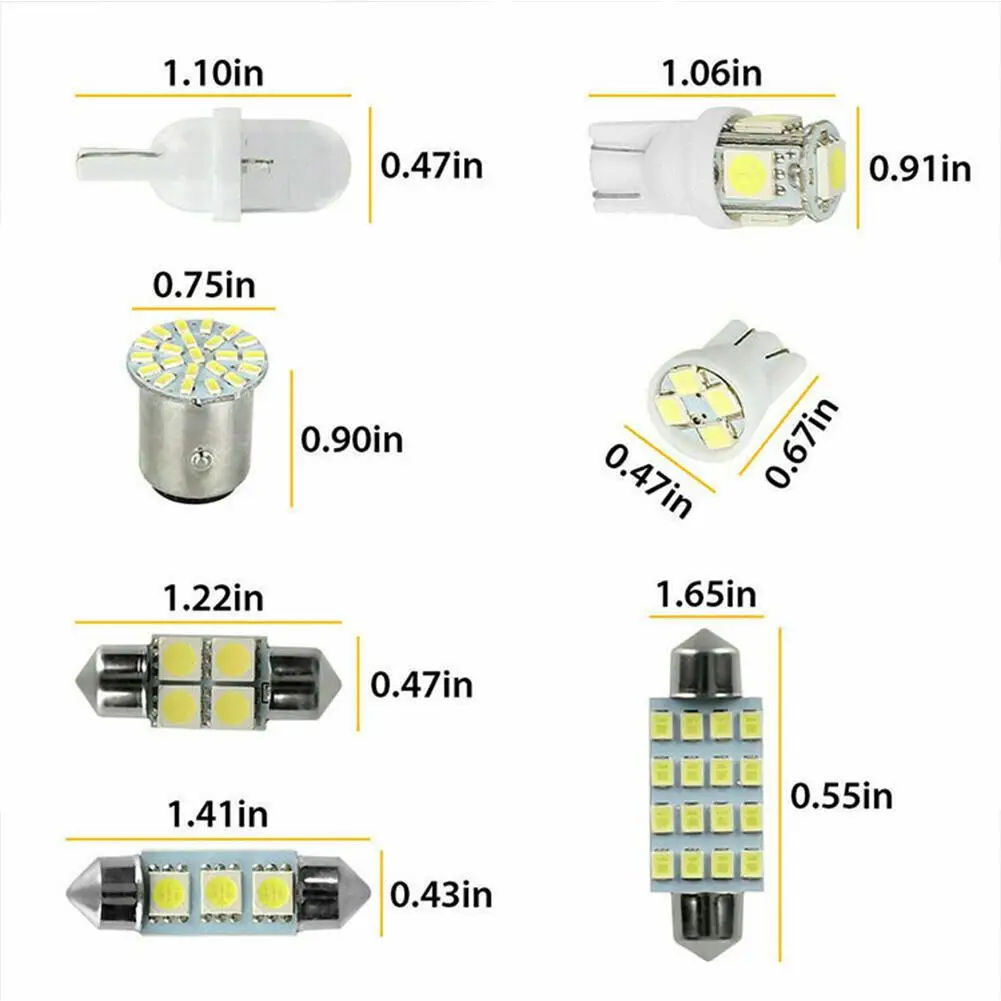 Lâmpadas de substituição LED Dome Light, luzes interiores do carro, luz de leitura Set, 31mm, 36mm, 41mm, T10, 1157, 12V, 6000K, 42Pcs