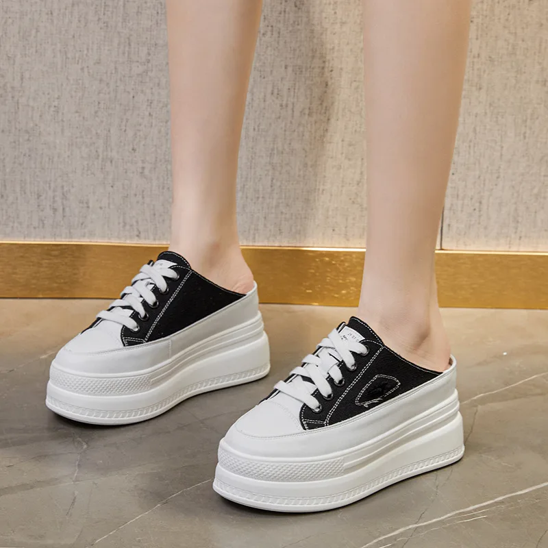 9 سنتيمتر النساء الصيف الخريف النعال الجديدة منصة إسفين كعب أحذية الشاطئ الشرائح الإناث البغال أحذية رياضية موضة قماش النعال