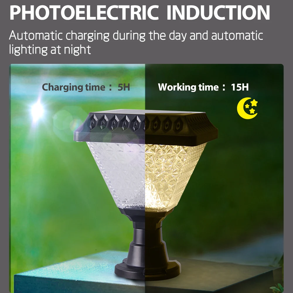 Modern Solar LED Garden Lamp Outdoor Lighting Waterproof Courtyard Square Column Pillar Lamp ABS 10W 3 Colors RGB Changeable