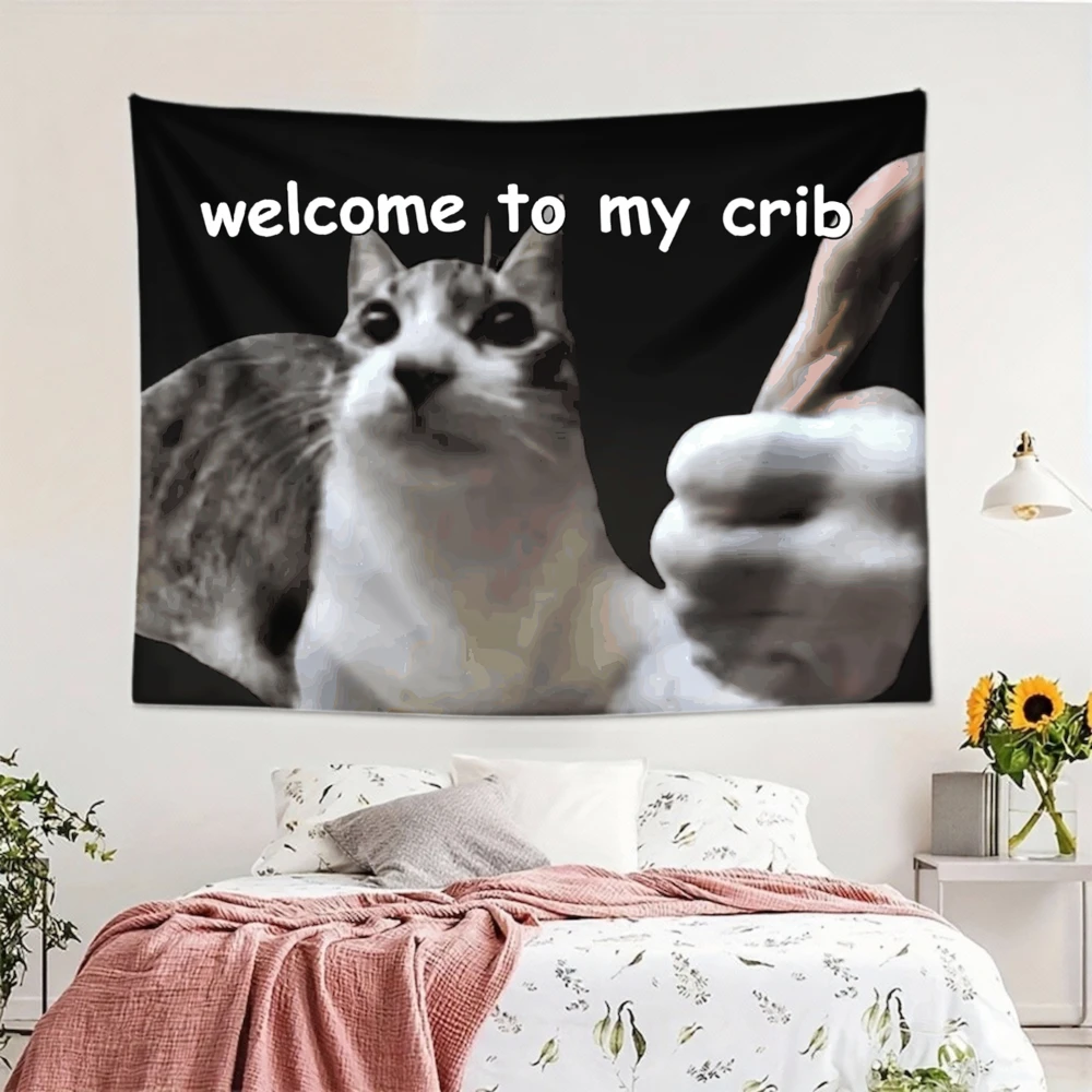 Funny Dorm Cat Memes Tapestry Welcome To My Nest Wall Art Bizarre University Apartment Bedroom Decor Banner