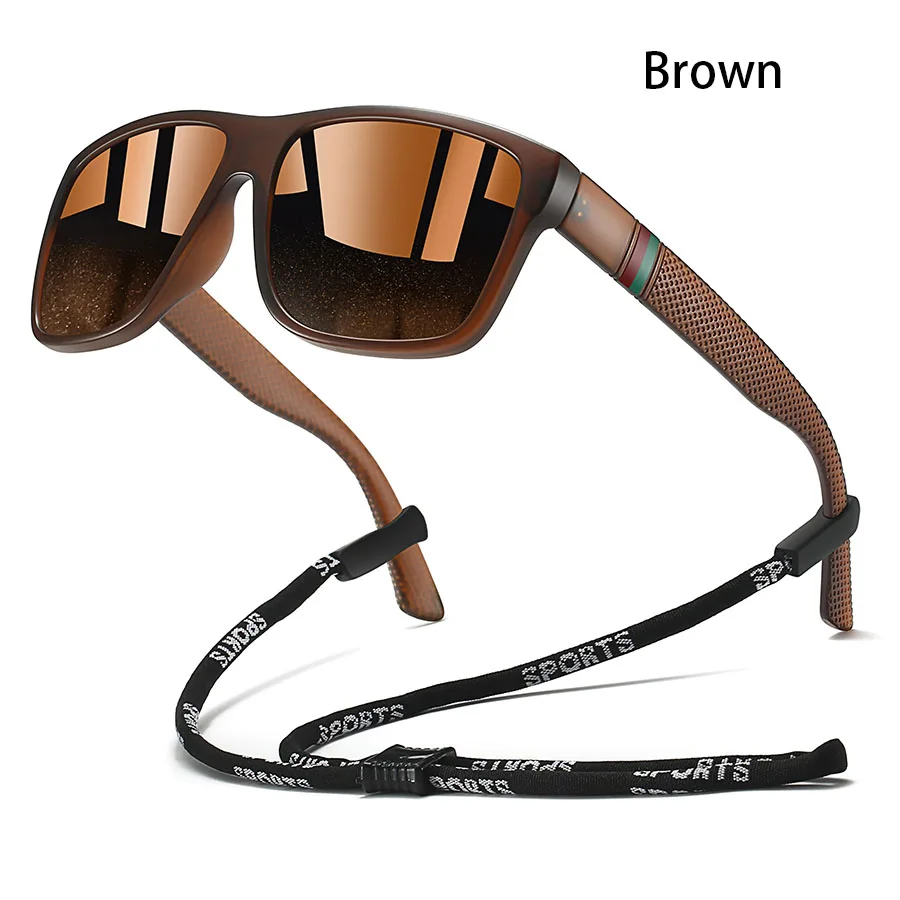 Mit Kette Modische Klassische Eckige Sonnenbrille für Männer und Frauen Fahren Angeln Farbenfrohe Trendige Leichte Outdoor-Brillen