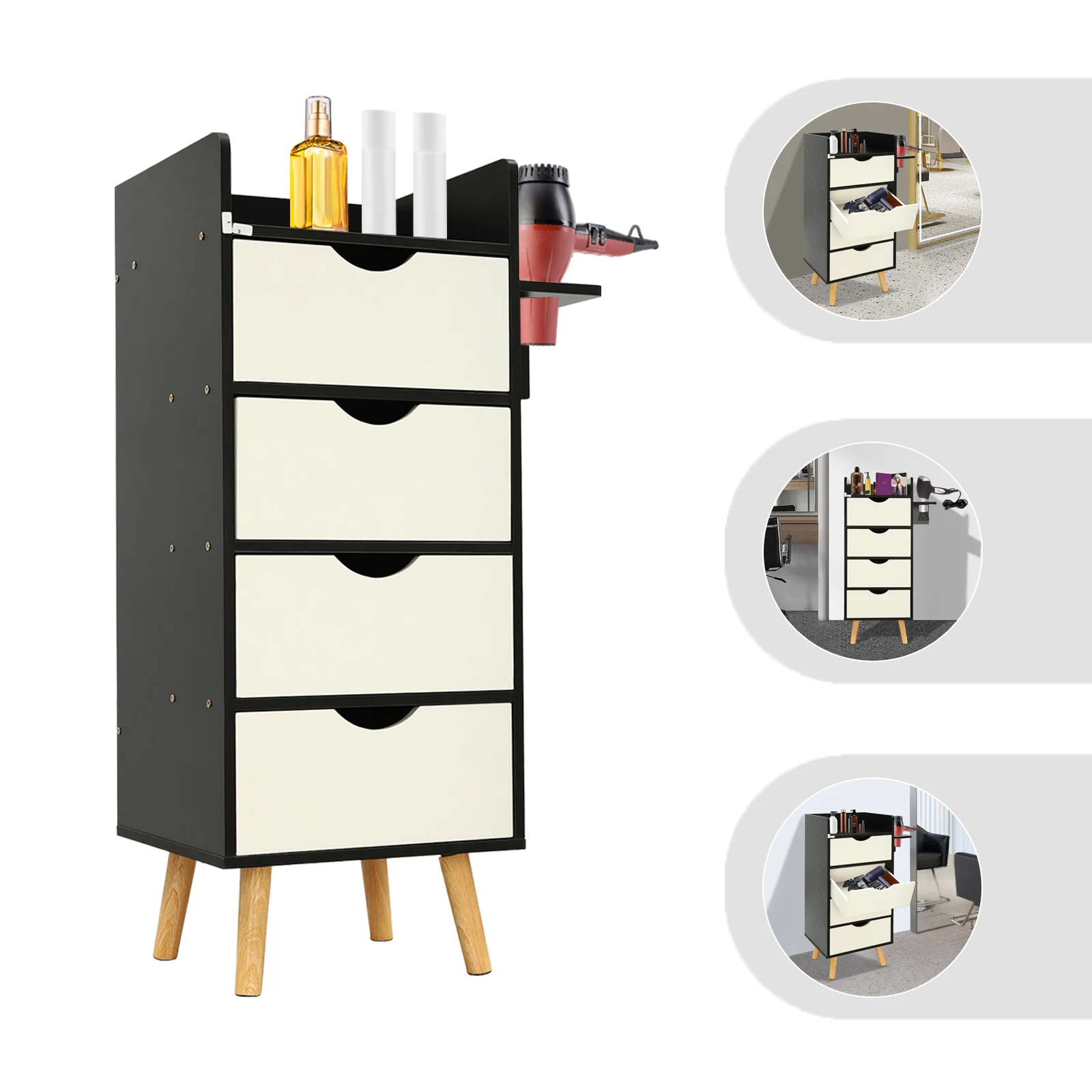 

Шкаф для хранения с 4 ящиками, черный/теплый белый/мармуровый цвет, органайзер для парикмахерской красоты 35*30*81 см для парикмахерских, салонов красоты