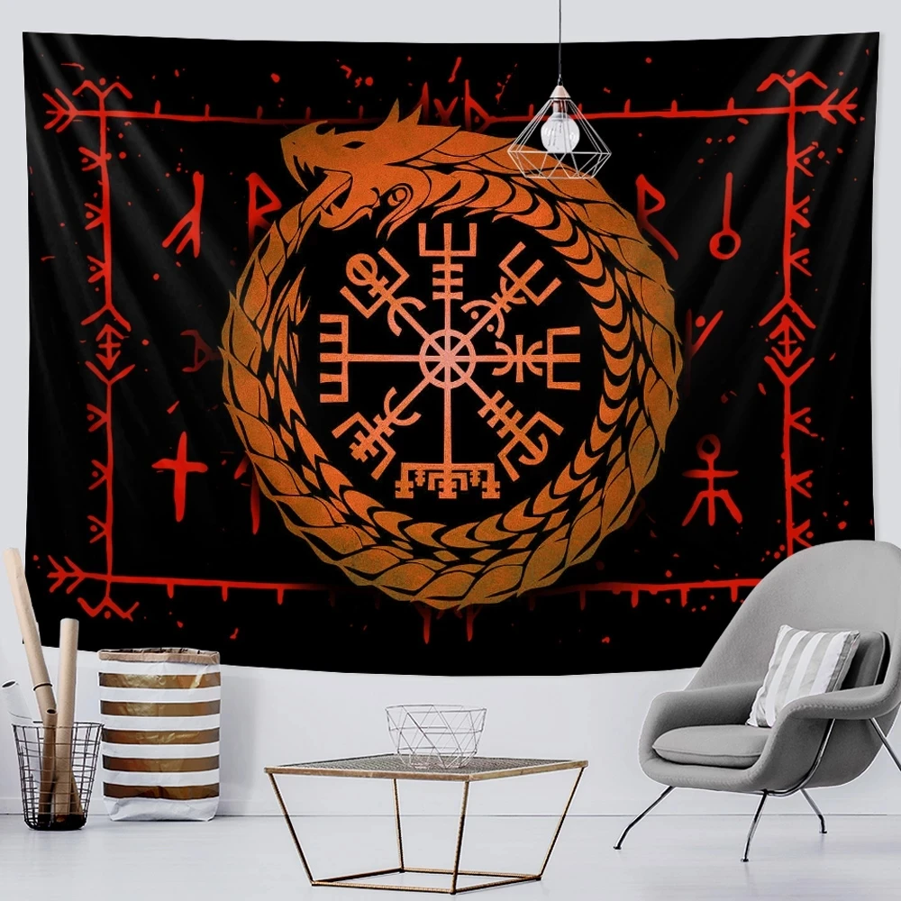 Viking mystical symbol tapestry home decoration tapestry psychedelic scene wall hanging Bohemian decoration crow sofa blanket