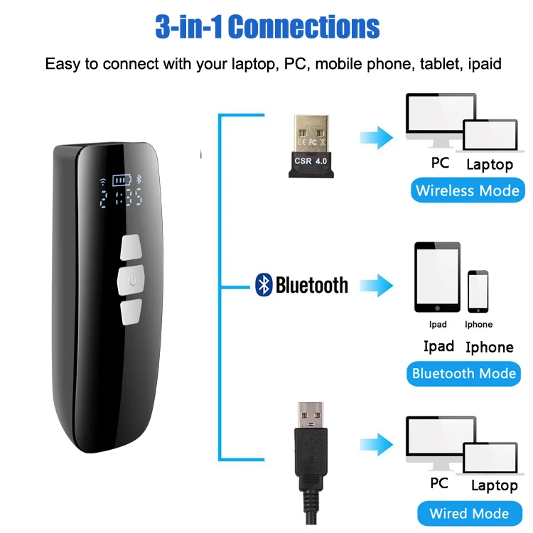 Small BT Barcode Scanner 2D QR Mini Size Bar code Reader Quick Read phone Android MAC Wireless Use