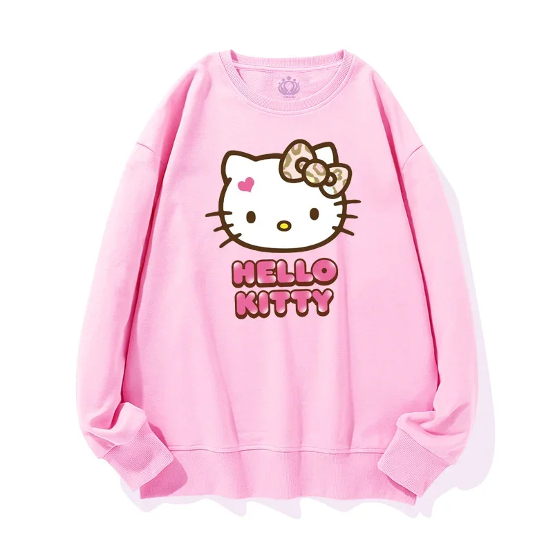 Cartoon fashion label Hello Kitty hood round neck pullover hoodie women loose oversized top hoodie clothes winter clothes women