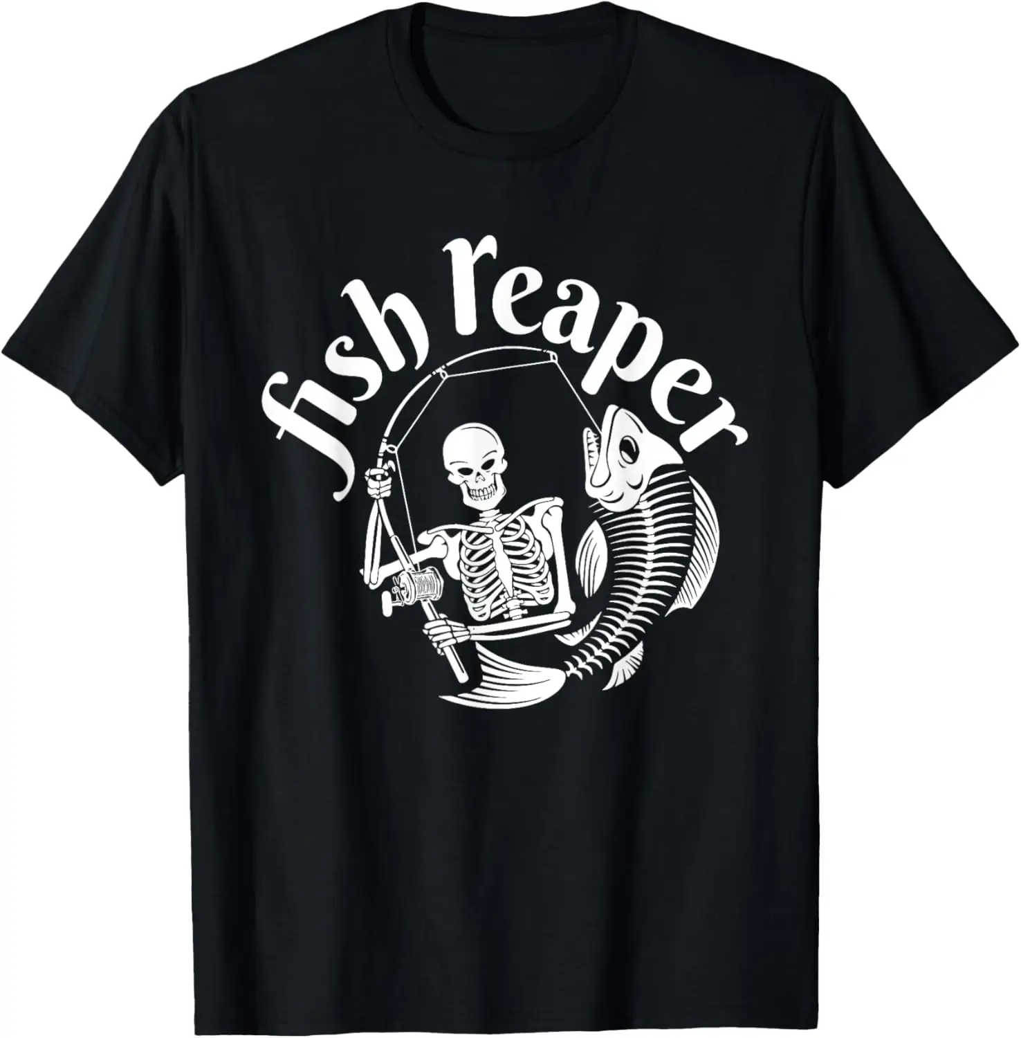 Fish Reaper Funny Skeleton Fisherman Halloween Angler T-Shirt