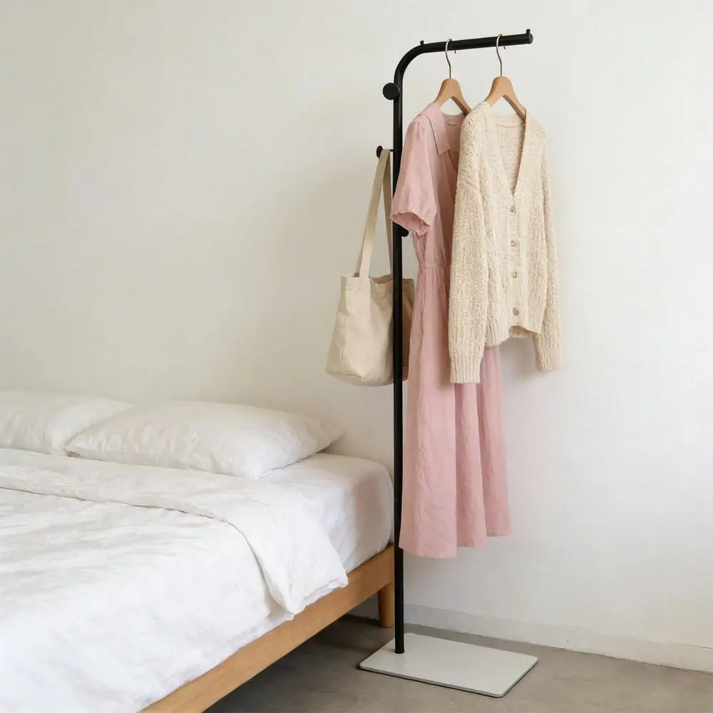 

Clothing Rack With Storage Base And Hooks, Freestanding Coat Rack Hanging Clothes, Bags, Hat And Shoes For Entryway Bedroom Gar