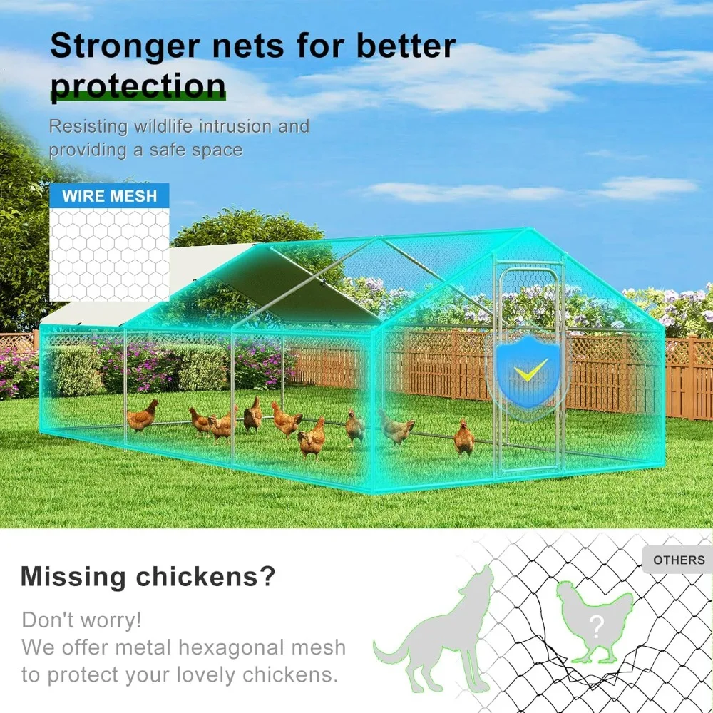 

Large Metal Chicken Coop Pen Walk-in Poultry Cage with Waterproof and UV-Resistant Cover, Outdoor Chicken Run for Backyard Farm