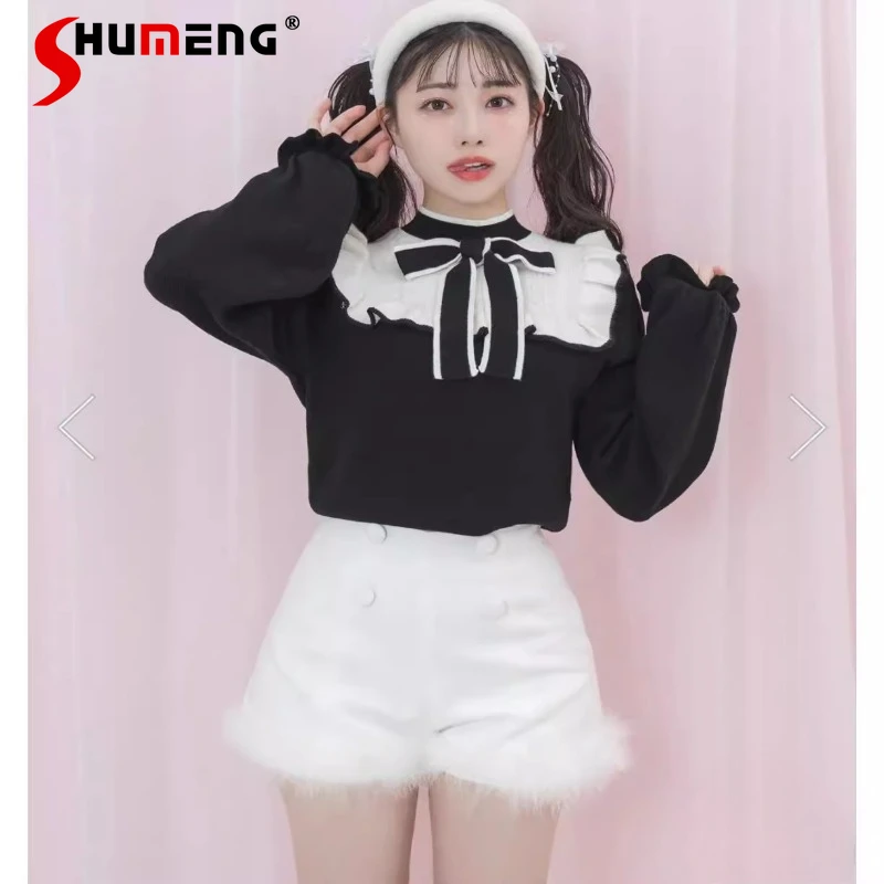 

2024 Autumn Winter New Japanese Rojita Style Soft And Cute Bow Princess Sweet Knitted Sweater Women's Long Sleeves Top Knitwear