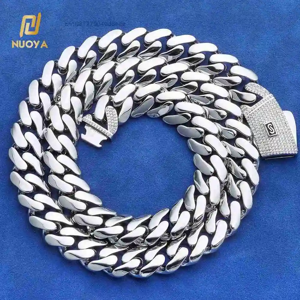 925 NUOYA Silver Cuban Chain Necklace with Iced Out Moissanite Clasp Hip Hop Style Pass Diamond Test Fine Jewelry for Women M
