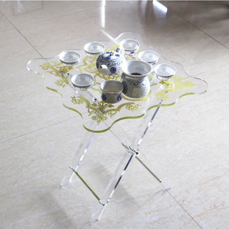 Acrylic Transparent Coffee Table Printed Table Plexiglass Folding Table Set of 5