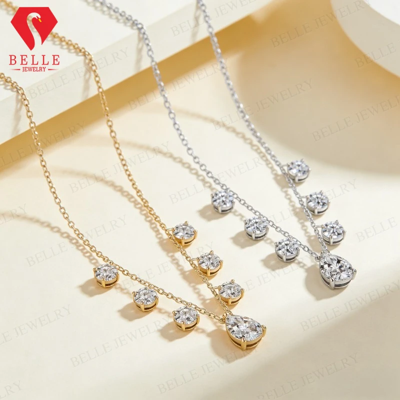 

Pear&Round Moissanite Pendant Necklace 925 Sterling Silver 7x10mm-7x11mm With GRA D Color For Ladies Daily Wear/Work Jewelry