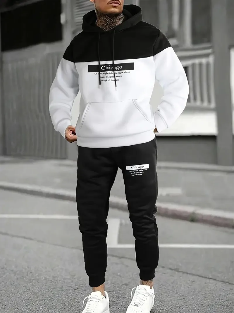 

The 2025 Spring and Autumn new men's hoodie set is a casual and fashionable streetwear collection with letter prints
