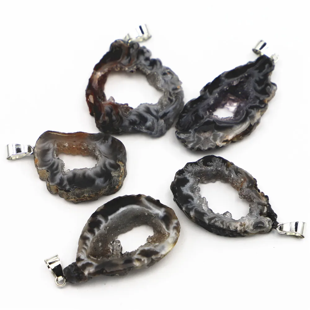 New Fashion Natural Stone Druzys Agates Necklace Pendants Charms Irregular Shape For DIY Women Jewelry Making Size 25-40mm 4PCS