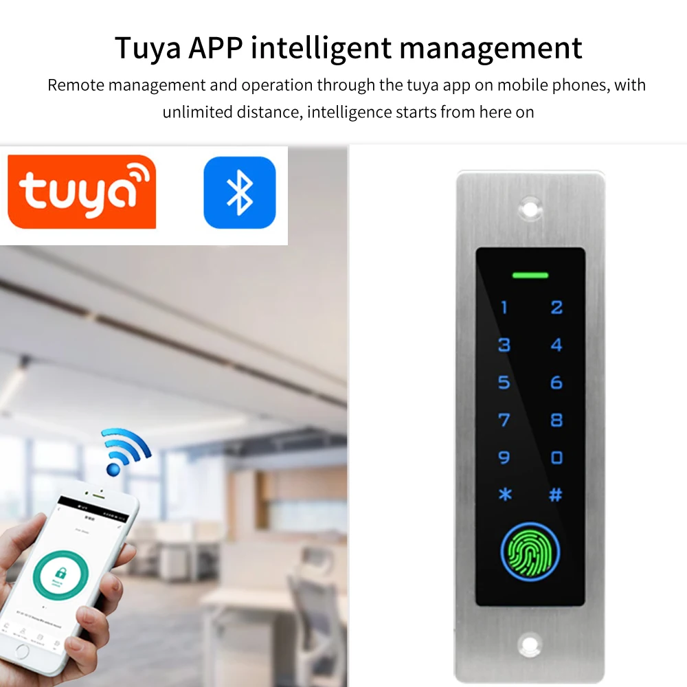 Tuya Bluetooth App Access Control System Fingerprint Door Opener Card Reader WiFi Gateway Support Embeded Touch Keypad