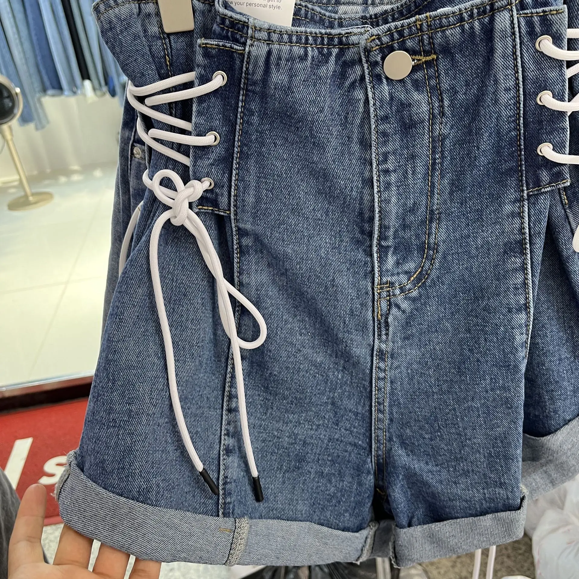 Gerold Vetersluiting Up Denim Shorts Vrouwen 2022 Nieuwe Zomer Hoge Taille Losse Wijde Pijpen Broek Plus Size S98