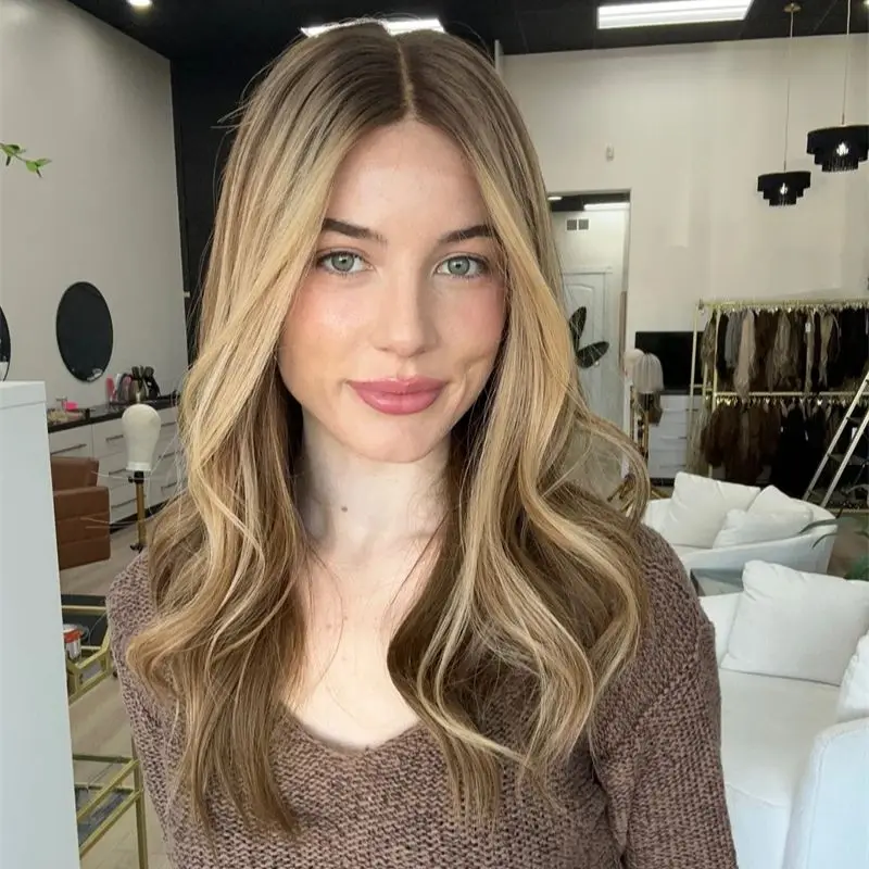 

Free Part Ombre Brown Blonde Highlights Synthetic HD Lace Front Wig Party Daily Cosplay Wear Glueless Wigs Natural Density Wig