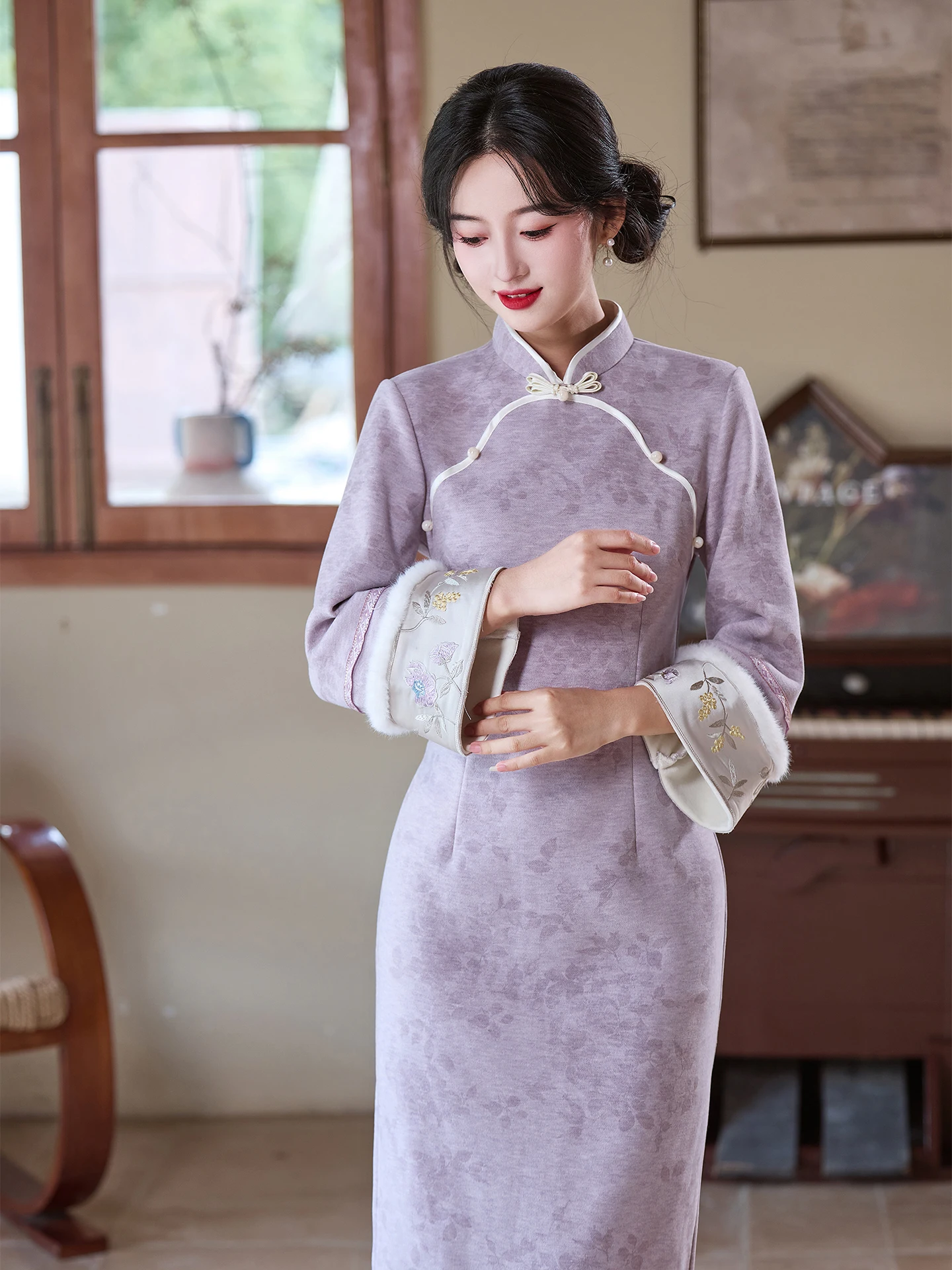 purple-young-sle-thiened-floing-new-chinese-sle-daily-wear-autumn-winter-new-retro-long-qipao-floral-pattern
