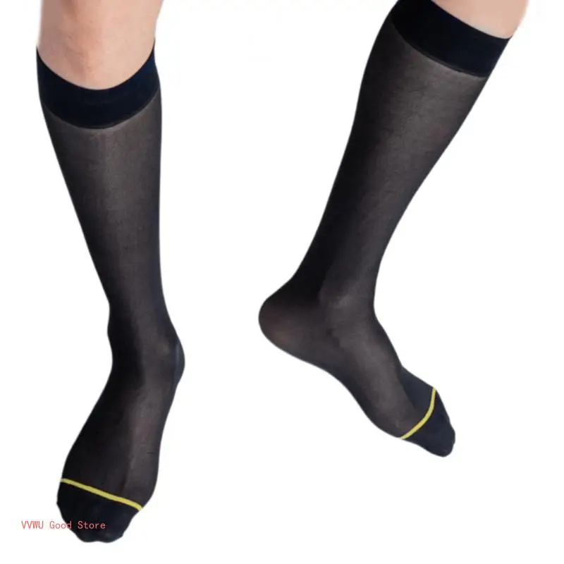 Sophisticated Men's Calf Socks Breathable Sheer Business Formal Dress Stockings