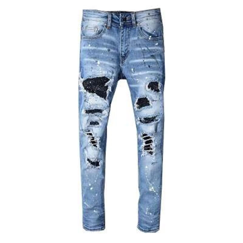 new brand Men Jeans Badge Printed Coolguy Beggar Denim Long Pants Straight Pockets Hole Zipper Button blue jeans pant y2k jeans