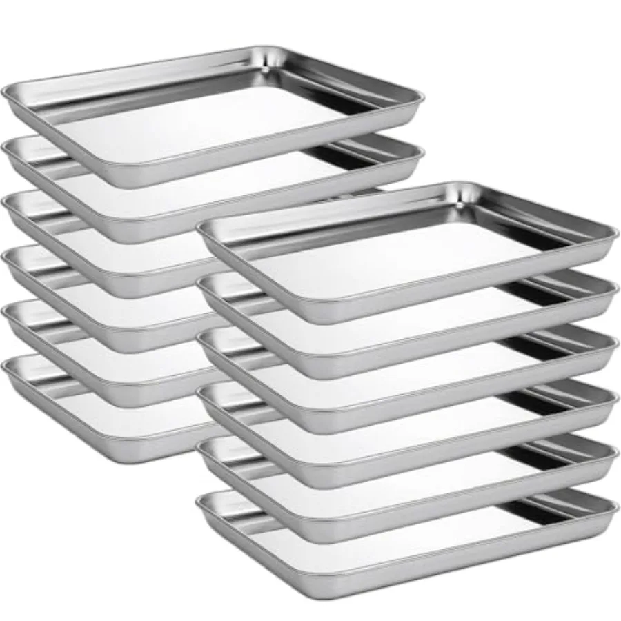 

12 Pieces Baking Sheet Pan Cookie Sheet Set for Oven Stainless Steel Trays Nonstick Small Serving Tray Cake Toaster Metal Food