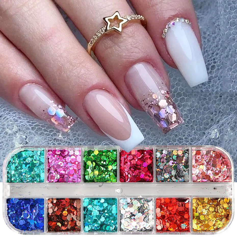 Laser Sequins Nail Glitter Flakes Iridescent Mirror Chunky Glitter 3D Hexagon Mermaid Sparkle Slices Paillette Manicure Decor