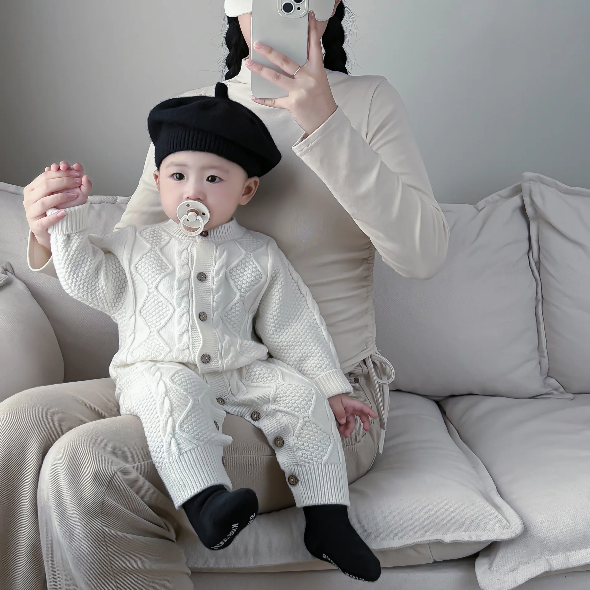 Spring Newborn Infant Baby Boys And Girls Baby Knitted Romper Long-sleeved Kids Solid One Piece Fashion Baby Clothing