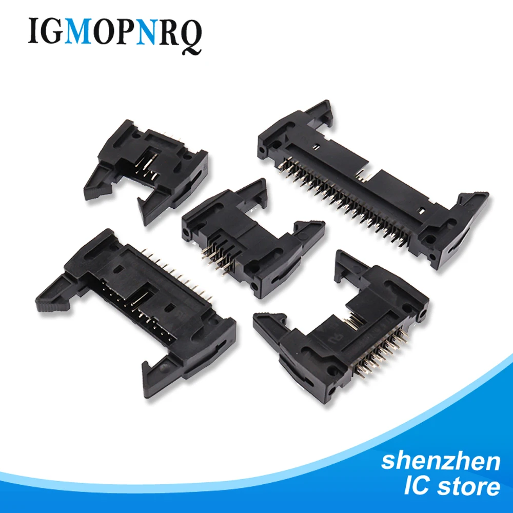5pcs 2.54mm Pitch 10/14/16/20/26/30/34/40/50 Pin DC2 IDC Socket Male Right Angle Ejector Header Cable Connector 10 20 30 40 PIN