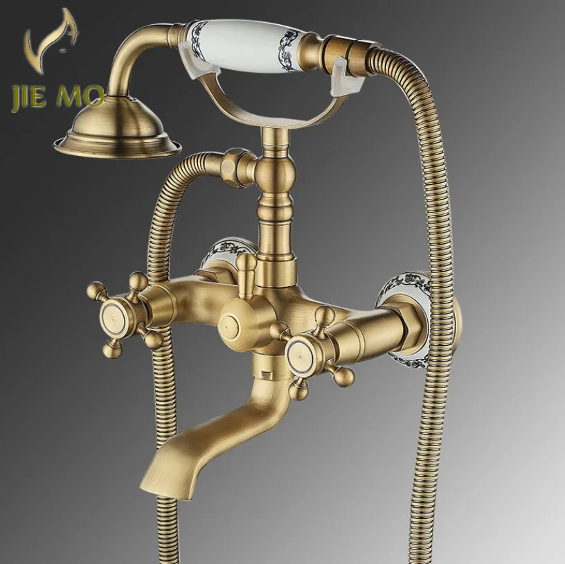 Gold simple shower all copper retro bathtub faucet bathroom European shower set wall hanging