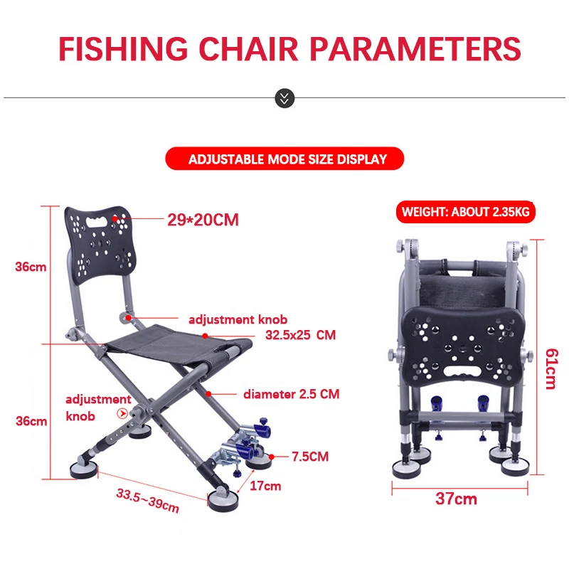 Portable Fishing Chair Folding Fish Chair 180 Degree Adjustable Backrest Four-leg Recliner Aluminum Alloy Camping Chair Stool