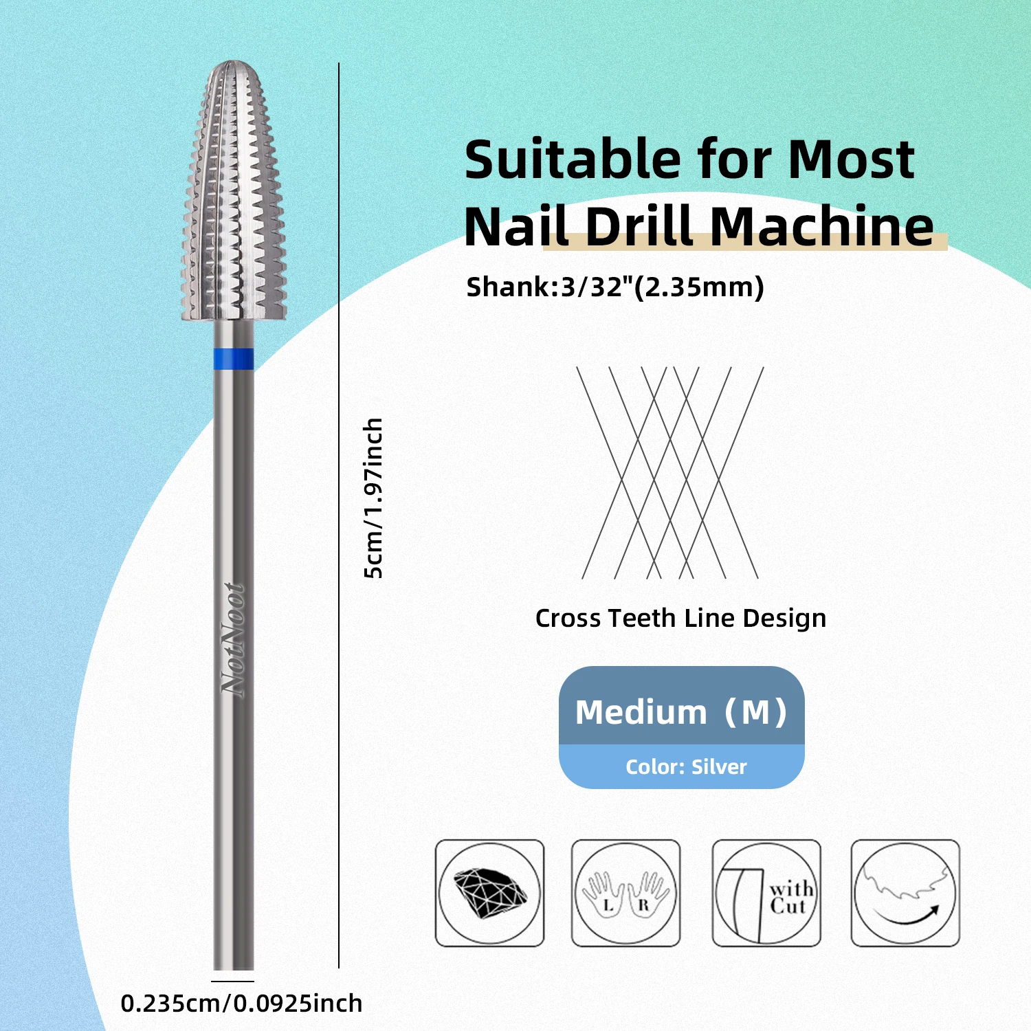 NotNoot 5-in-1 Nagelbohrer, 3/32'' Hartmetall Multifunktions-Bits, Geeignet für Maniküre Pediküre Nagelhaut Gel-Polieren, Mittlere Größe – Detail 5